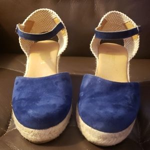 Blue espadrille wedge.